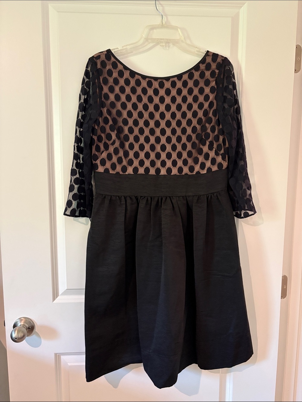 Eliza J Black and Beige Polka Dot Midi Dress